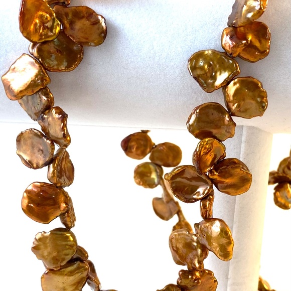 Keshi Bronze Copper Cultured Freshwater Pearl Necklace 34” - Picture 2 of 2